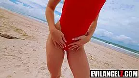 scarlet chase milf pussy slammed on public beach pov