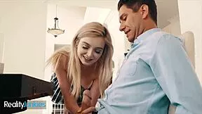 Blonde teen Lexi Lore tempts stepdad Brad Knight with her tight pussy for phone return