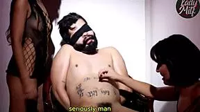 whoa me and his wife catch him cheating now we humiliate his tiny cock for everyone to see with english subs 😂👯‍♀️💦