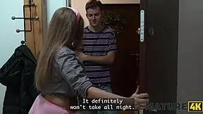 a curvy milf shows young neighbor her big tits pussy