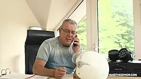 the old boss corners horny teen secretary at desk for deepthroat blowjob then fucks her young mouth