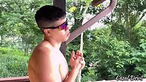 Hot redhead drops mouth on neighbor's dick sucks deep begs for more what a slut!