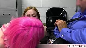 oh man cute pink haired shoplifter and her dumb bf caught now they gotta pay with rough ffm fuck