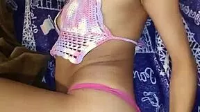 infiel teen shoves dildo deep in shaved pussy while lover films bent over interracial style