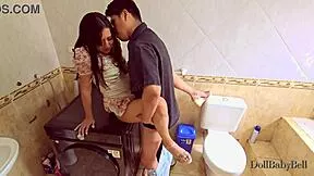 hey, i sneak into bathroom to doggystyle fuck my shy latina friend's pussy