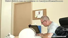 the old boss corners horny teen secretary at desk for deepthroat blowjob then fucks her young mouth