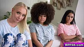 spin the bottle game escalates to horny brunettes and blondes in deepthroat foursome orgy