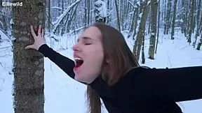 during our winter forest walk he filled my pussy to the limit in 4k