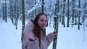 during our winter forest walk he filled my pussy to the limit in 4k