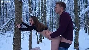 during our winter forest walk he filled my pussy to the limit in 4k