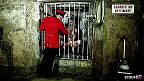 Slim blonde big tits girl faces master in dungeon roleplay