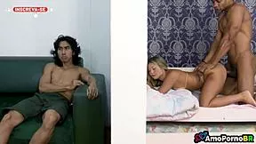 trans half-sister moans loud getting fucked by her boyfriend's big cock while i listen to her anal pounding