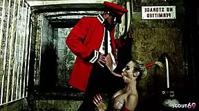 Slim blonde big tits girl faces master in dungeon roleplay