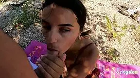 hey that bootylicious babe's outdoor blowjob show looks amazing outdoors with her curves shaking