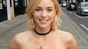 Wanna join blonde teen's street leather suck fantasy with cougar cumshot?