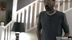 Slutty Latina stepdaughter spanked hard bent over by stepdad in garage then fucked doggystyle with monster cock