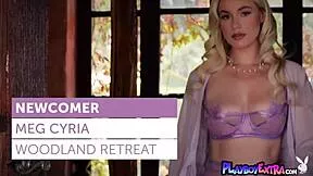 smiling natural blonde teen meg cyria slips off her fancy lingerie outdoors