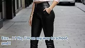 Wanna join blonde teen's street leather suck fantasy with cougar cumshot?