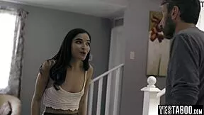 Slutty Latina stepdaughter spanked hard bent over by stepdad in garage then fucked doggystyle with monster cock