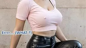Wanna join blonde teen's street leather suck fantasy with cougar cumshot?