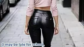 Wanna join blonde teen's street leather suck fantasy with cougar cumshot?