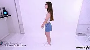 Brunette model teased fucked swallowed cum at daddy casting couch
