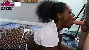 Deja babe's fat ebony ass deepthroats big black cock in lingerie