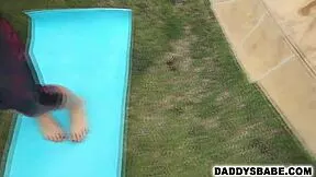 stepdaughter yoga lesson turns into outdoor blowjob for stepdad