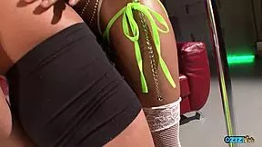 Her small tits stay still as old guy pounds her bent over doggystyle with big clit