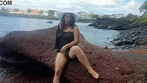 what if curvy milf flashes big hairy pussy on beach during naughty photoshoot