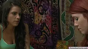lesbian brunette babe seduces ex-girlfriend back, dives tongue-deep into her shaved pussy for orgasmic licking