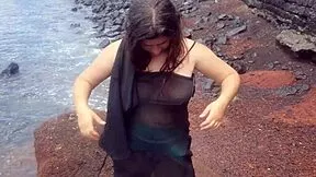 what if curvy milf flashes big hairy pussy on beach during naughty photoshoot