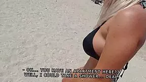 Beach Pickup Leads to Shower Blowjob Doggystyle Creampie with Big Tits Amateur