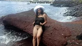 what if curvy milf flashes big hairy pussy on beach during naughty photoshoot