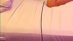 young latina in lingerie gives boyfriend a voyeur cuckold show with banana