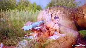 my cute petite classmate seduces virgin teen me into outdoor public lesbian defloration play