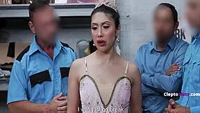 Teen Steals Ballet Shoes and Pays with Deepthroat Gangbang