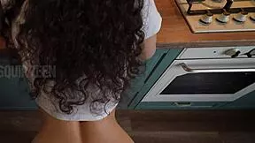 stepmom cooking dinner tries resisting my big cock but curves into taboo kitchen fun