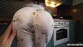 stepmom cooking dinner tries resisting my big cock but curves into taboo kitchen fun
