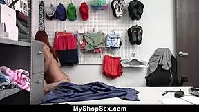 Scarlett Mae caught shoplifting gets bent over fucked hard by security in shop