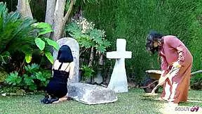 frustrated widow seduced into risky outdoor stranger fuck!