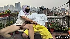 step sister on balcony begs for my hands on her hairy pussy outdoors