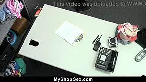 Scarlett Mae caught shoplifting gets bent over fucked hard by security in shop