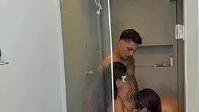 caught our friend jerking off in bathroom turns into wet threesome creampie