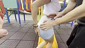 Busty latina teen sucks our big cocks in park till caught then runs with face full