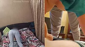 Real Russian Couple's Steamy Bedroom Blowjob Caught Dual Cam!