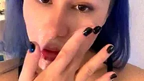 that asian milf slurps cock sloppy before riding for creampie facial