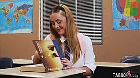 blonde teen student spanked and licked by milf teacher during intense classroom cunilingus pussy sex