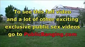 Pretty blonde teen fucked outdoor public street gangbang by two guys blowjob vaginal orgy cars watching
