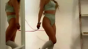 super hot fitness instructor trains hard then fingers wet pussy moaning to orgasm